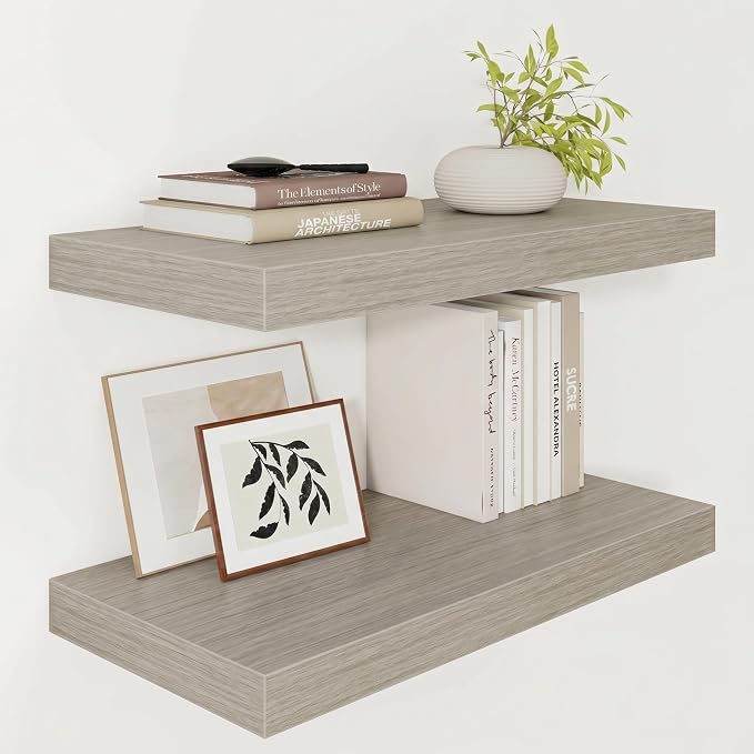 Vivelove 12" Deep Floating Shelves for Wall 24" Long, Wall Shelves for Bedroom Living Room Bathroom Kitchen Laundry Room, Farmhouse Rustic Shelves for Home Decor, 24" X 12" X 2" Set of 2, Grey