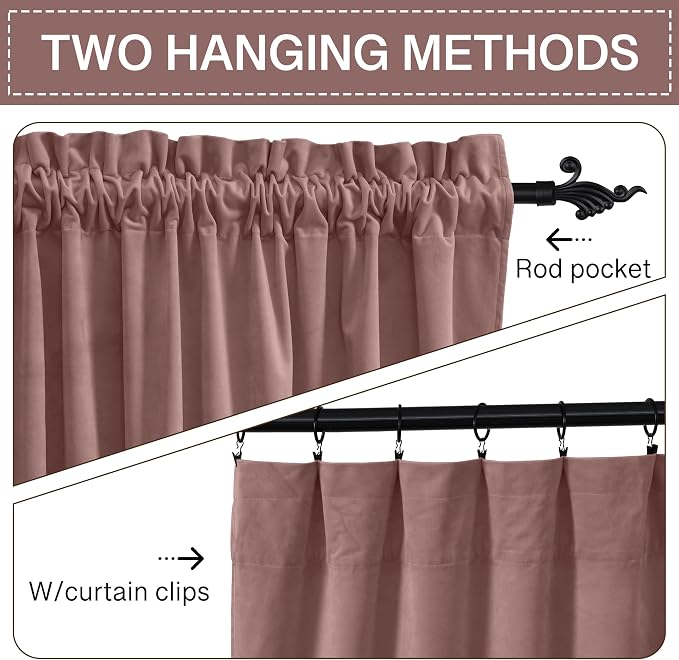 StangH Dusty Rose Mauve Curtains 96 inches for Living Room, 2 Panels | Privacy & UV Protection Window Drapes, Thermal Insulation, 300GSM Soft Velvet, Dining Room, Elegant Home Decor