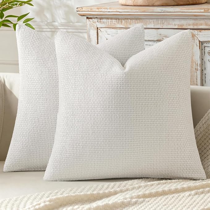 MIULEE Pack of 2 Couch Throw Pillow Covers 18x18 Inch Neutral Pure White Modern Boho Accent Decorative Pillow Covers Soft Chenille Farmhouse Cushion Covers for Home Decor Bed Sofa Living Room