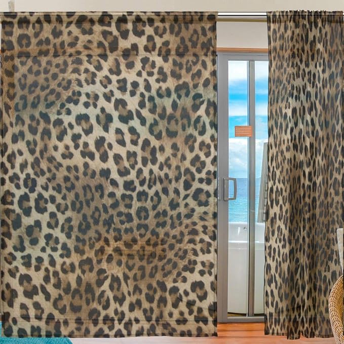 AUUXVA Sheer Curtains Animal Leopard Print Pattern Window Voile Curtain Drapes for Living Room Bedroom Kitchen Home Decor 55x78 inches, 2 Panels
