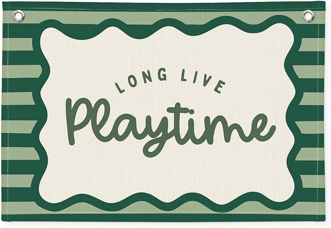 Playroom Decor, Long Live Playtime Banner, Boho Rainbow Linen Banner Wall Hanging Banner Flag Decor for Toddler Boy Kids Room Nursery Playroom, Green