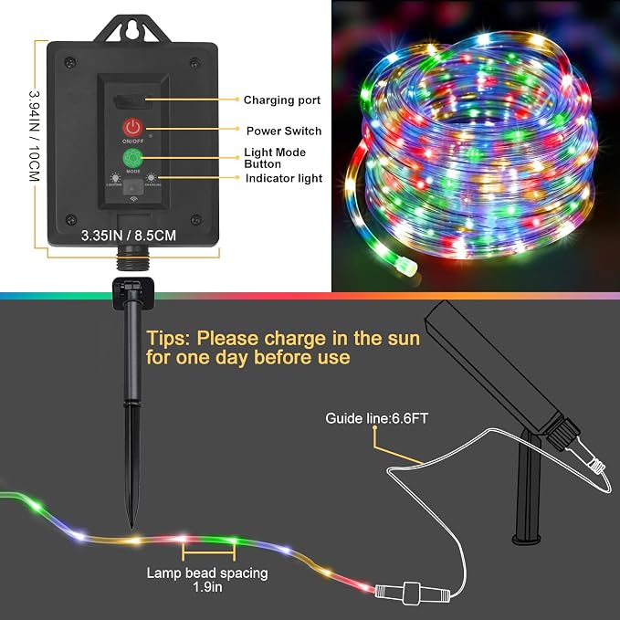 KNONEW Solar Rope Lights Outdoor 300LED 50FT Solar String Lights Outside Waterproof with Modes Clear Thin Tube for Pool Tree Patio Garden Fence Camping Yard Deck Trampoline（Multicolor）