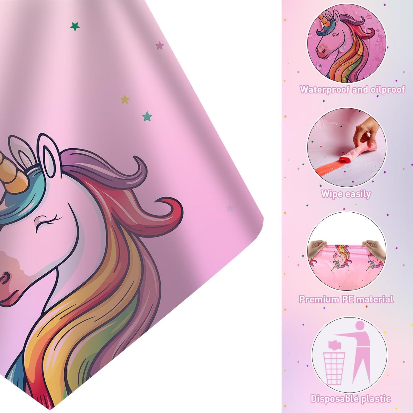 16Pcs Unicorn Tablecloths for Birthday Party, Unicorn Plastic Table Cover Disposable Party Table Cloths, unicórnio Festa Supplies for Baby Shower and Birthday Decoration for Girls (54'' x 108'')