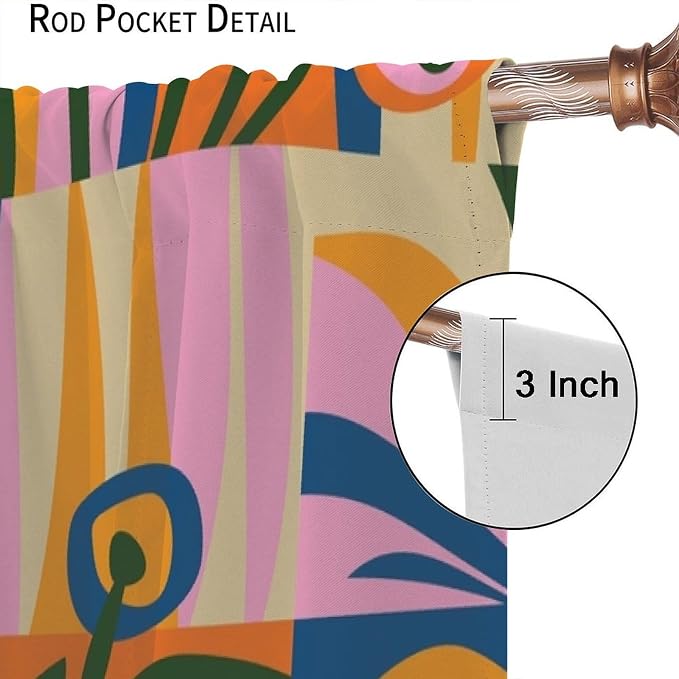 JESTRONRY Mid Century Boho Curtains, Modern Abstract Cute Retro Floral Vintage Checkered Flower Print Blackout Window Door Curtains for Bedroom Living Room Home Decor 55x63in