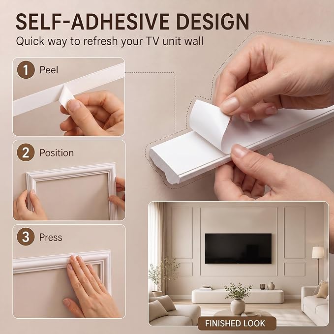 Pangda DIY Peel and Stick Wall Moulding Kit Flat Wall Molding Kit Pre Made Accent Wainscoting Panel for Home TV Interior Decor(Contemporary Symmetry)
