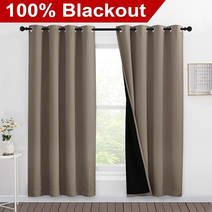 NICETOWN Taupe Full Shade Curtain Panels, Pair of Energy Smart & Noise Blocking Out Blackout Drapes for Dining Room Window, Thermal Insulated Guest Room Lined Window Dressing(Taupe, 55 x 78 inch)