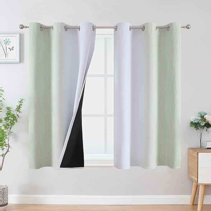 Estelar Textiler Sage Green and Greyish White Ombre Blackout Curtains 54 Inch Length 2 Panels, Full Room Darkening Drapes for Window, Thermal Insulated Grommet Short Curtains for Bedroom,42Wx54L