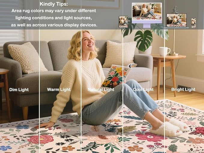 Extra Large 10x14 Area Rug for Living Room, Washable Rugs for Dining Room, Bedroom, Non Slip Stain Resistant Carpet, Low Pile Vintage Floral Rug (Beige Red)