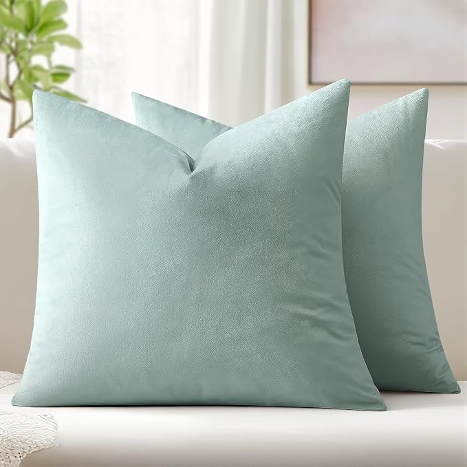 MIULEE Velvet Throw Pillow Covers 18x18 Inch, Pack of 2 - Blue Grey, Soft Solid Decorative Pillow Covers Cushion Cases Modern Luxury Home Decor for Spring Couch Sofa Bedroom Livingroom