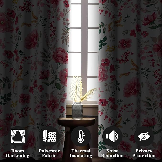 Renaiss Leaf Curtains Green Leaves Print Blackout Window Curtains for Bedroom Botanical Plants Grommet Top Room Darkening Window Drapes for Living Room 53W x 63L Inch Two Panel Set