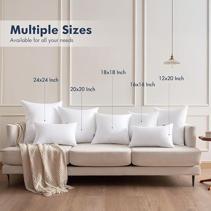 MIULEE Throw Pillows Inserts, Pack of 4 12x20 Inch 100% Virgin Fiber Filling Bed Couch Pillows