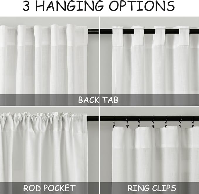 Nanspring Off White Semi Sheer Linen Curtains 72 inch Length for Living Room Back Tab Rod Pocket Modern Farmhouse Coastal Decor Off White Cotton Textured Gauze Curtains for Dining Room Office 52x72