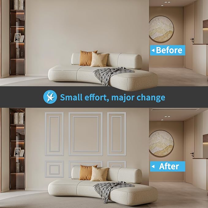 Art3d Premade Bilinear Frame Accent Molding Set, Pre-Cut Decorative Wainscoting Panel for Home Décor, Ready-to-Assemble Glue-On Wall Trim for Living Room Bedroom Corridor, 6 Separate Bilinear Frame