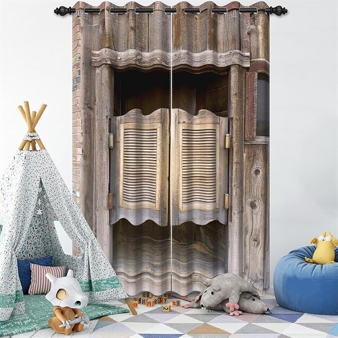 Rustic Curtains Antique Old Wooden Barn Door Window Curtains Vintage Wood Plank Aged Door Garage Door Abandoned Farmhouse Rural Farm Living Room Bedroom Window Drapes,26x63 inch,2 Panels
