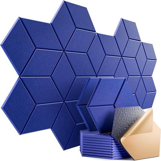 12 Pack Self-Adhesive Acoustic Panels 12" X 10" X 0.4" - Sound Proof Foam Panels with High Density, Y-Lined Design, Flame Resistant, Absorb Noise and Eliminate Echoes(Telecom Blue)