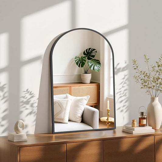 NEWBULIG 22X30 Inch Arched Bathroom Mirror for Wall, Vanity Bathroom Mirrors for Over Sink Tempered Glass, Anti-Rust Arched Metal Framed, Hangs Horizontally or Vertically, Farmhouse Home Decor, Black