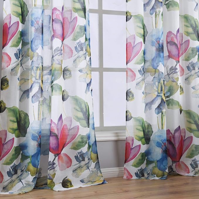 Taisier Home Stylish Living Elegant Abstract Colorful Curtains Printed,Colorful Sheer Curtain Print,Fashion Curtain 63 Inch Lenth for Bedroom(Floral Print Curtain 2 Panels Set)