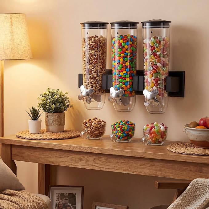 Lounsweer 6 Pcs Wall Candy Dispenser with 1pcs Treat Yourself Neon Signs 9 L Machine Grain Dispenser Neon Snack Sign Wall Mount for Home Kitchen Food Store Birthday Gift Party Decor