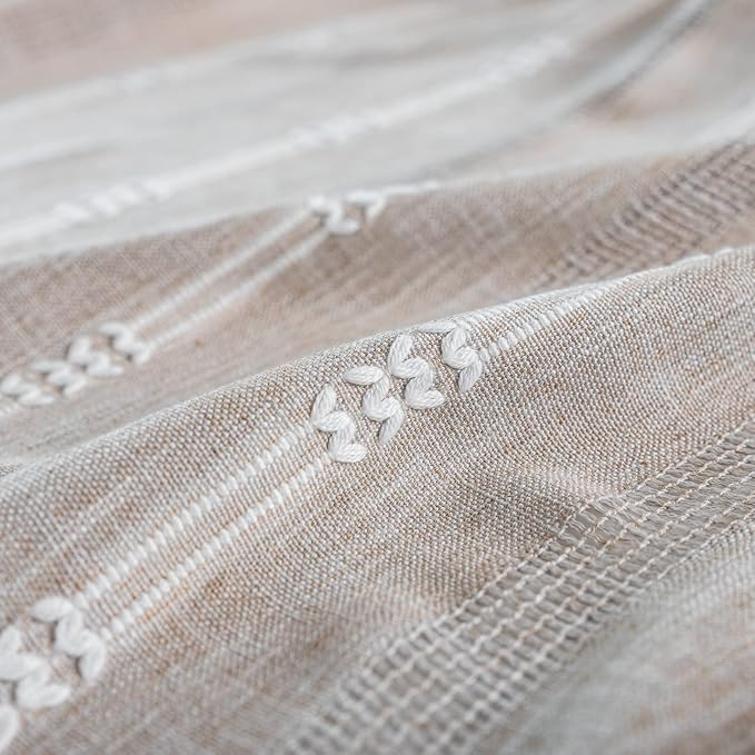 Linen Curtains 108 Inches Long for Living Room 2 Panels Set, Embroidery Farmhouse Tassel Boho for Bedroom Light Filtering Window Rod Pocket Drapes (52" W x 108" L, Khaki)
