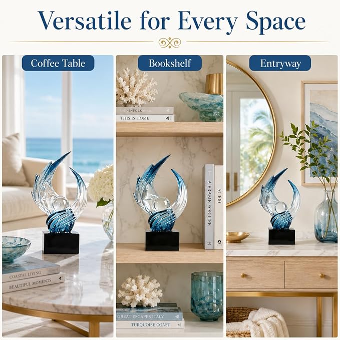 AWNR Gold Abstract Sculpture House Decor Aesthetic - Home Décor Accents for Nightstand, Shelves, Dining Room, Entryway Table, Office, Desk Accessories (Transparent Blue B)