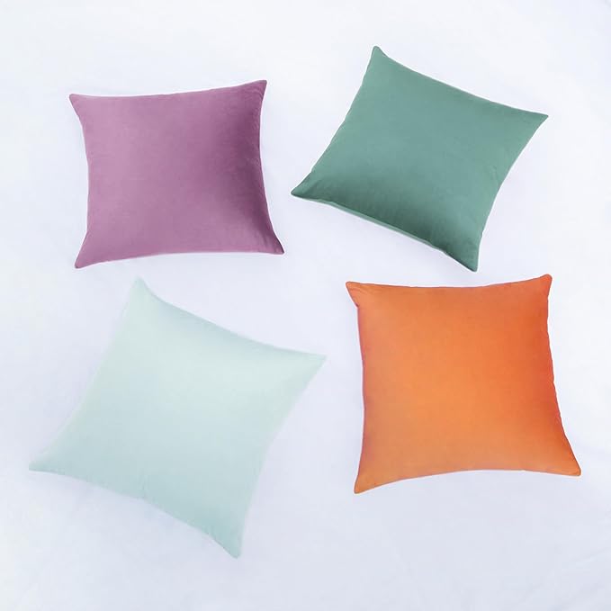 MONDAY MOOSE Decorative Throw Pillow Covers Cushion Cases, Set of 4 Soft Velvet Modern Designs, Mix and Match for Home Decor, Pillow Inserts Not Included (20x20 inch, Purple/Teal)