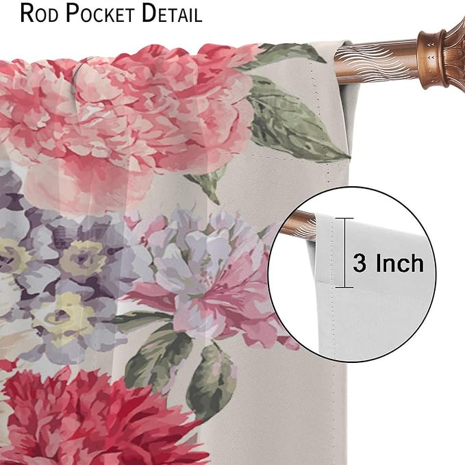 Floral Blackout Window Curtain Vintage Bouquet of Peony Wild Flowers Nature Botanical Leaf for Home Kitchen Livingroom Coffee Room Curtains Drapes 2 Panels 72x63in
