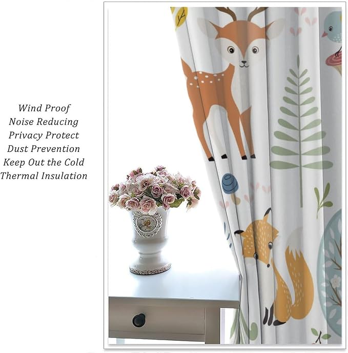 Nursery Safari Animals Curtains, Baby Boy Girl Kids Woodland Jungle Forest Lion Elephant Printed Curtains for Living Room Bedroom Window Drapes 2 Panel Sets42x54 Inch
