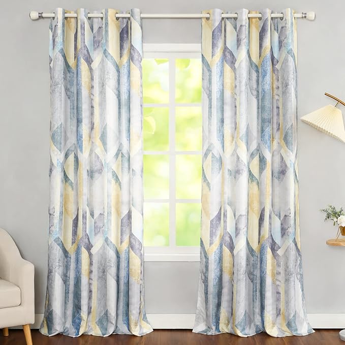 Leeva 50% Blackout Curtains for Window, Modern Geometric Pattern Drapes Grommet Light Reducing Curtains for Bedroom Sunroom, 2 Panels Set, 52 x 96