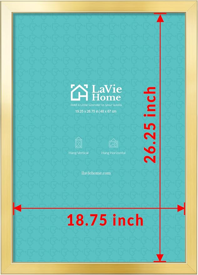 LaVie Home 19.25x26.75 Picture Frame, Large Poster Frame with High Definition Plexiglass, Horizontal or Vertical Wall Gallery Poster Frames Suitable for Photos, Artworks, Posters,Puzzle, Gold 1pc