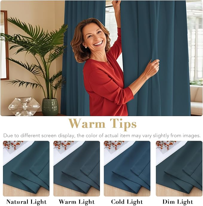 H.VERSAILTEX Blackout Curtains Thermal Insulated Window Treatment Panels Room Darkening Blackout Drapes for Living Room Back Tab/Rod Pocket Bedroom Draperies, 52 x 54 Inch, Dark Teal, 2 Panels