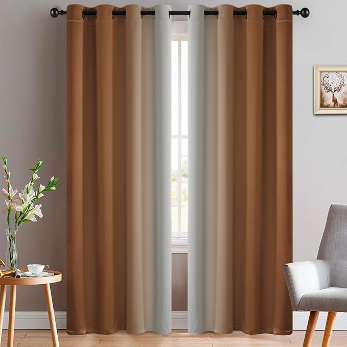 Yakamok Ombre Curtains Burnt Orange and Greyish White for Bedroom,52Wx84L | Room Darkening Curtains 84,Thermal Insulated Gradient Color Drape,Light Blocking Grommet Window Curtains for Bedroom,2 Panels