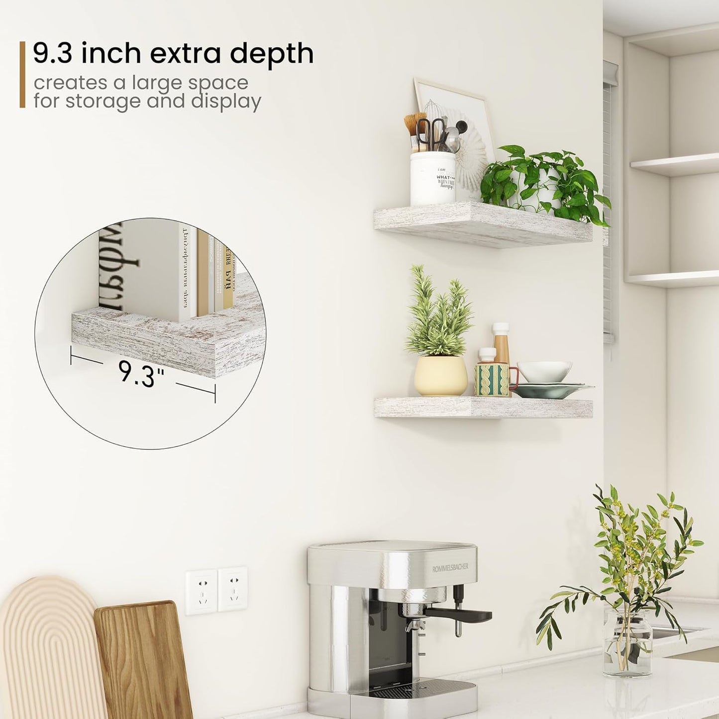 Fun Memories Deep Floating Shelves - 16" W x 9" D x 1.6" H Rustic Grey Wall Shelf - Wall Mounted Shelves for Storage - Wooden Shelves with Invisible Brackets for Living Room, Farmhouse - Set of 2