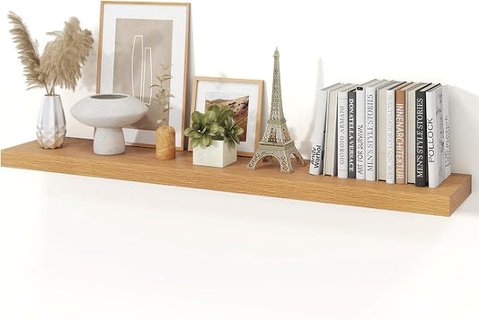 Floating Shelves for Wall, 9.3" Deep Wall Mounted Wood Shelves for Bathroom, Bedroom, Living Room, Kitchen, Hanging Shelf for Books/Storage/Room Decor (Oak, 48")