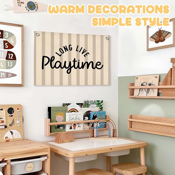 Playroom Wall Decor, Long Live Playtime Linen Canvas Banner, Toddler Playroom Decor Kids Room Nursery Wall Decor for Toddler Boys Toy Room Bedroom, 30x20 Inch