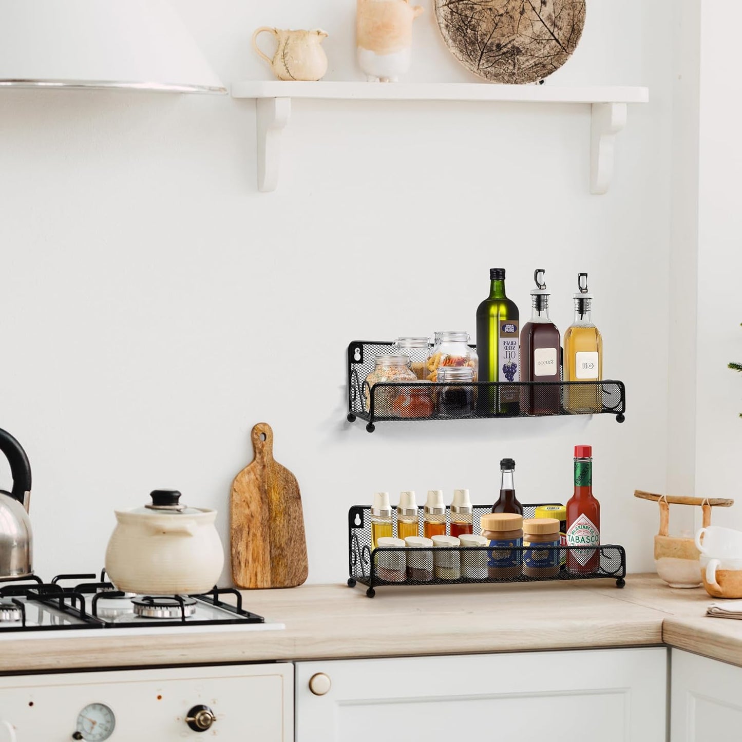 2 pack spice rack organizer for wall mounted or countertop, Jars Storage Organizer, Cabinet Holder, kitchen metal spice seasoning storage for RVs, Cabinet, Pantry Doors, Bathroom, Shower, Home Decor