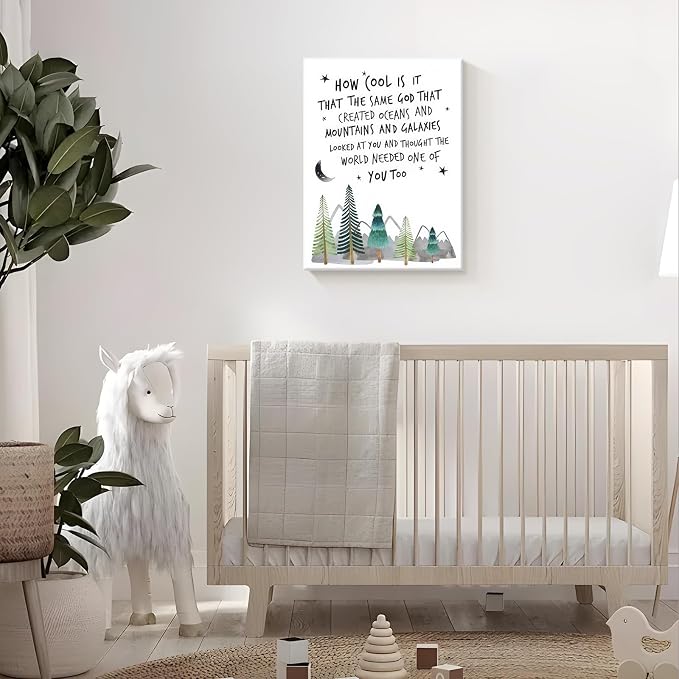 Christian Nursery Wall Art Mountain Pictures Baby Boy Decor 16x24 Inch | Inspirational Religious Decor, Toddler Boy Room Decor, Faith Paintings, Christening Gifts for Boys