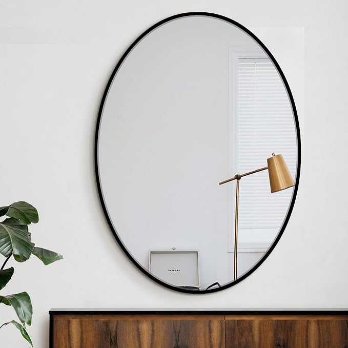 Oval Bathroom Vanity Mirror for Wall, 32''x24'' Gold Oval Bathroom Mirror for Over Sink, Bedroom, Living Room, Entryway, HD Tempered Glass, Wall Mounted Horizontally or Vertically
