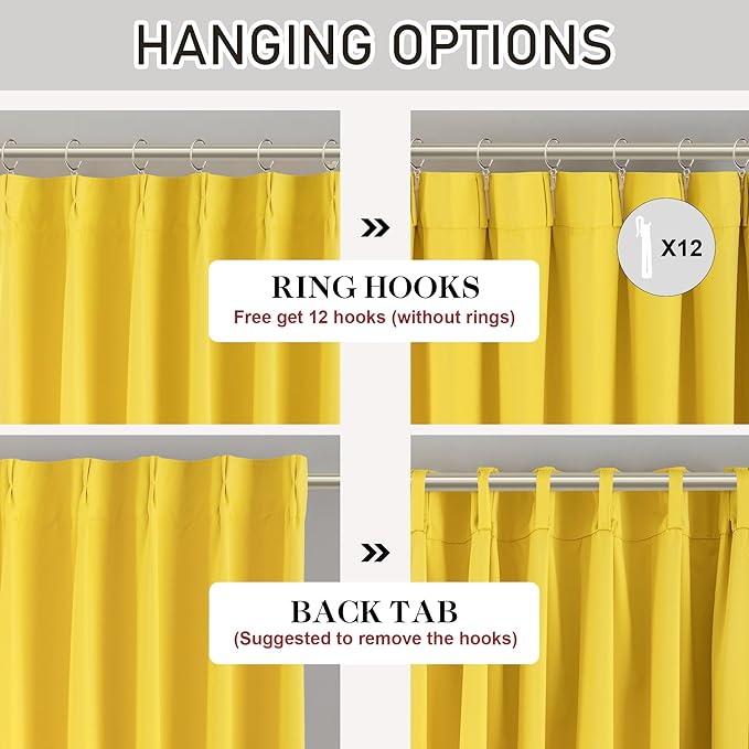 DONREN Yellow Pinch Pleated Blackout Curtains with Hooks - 94 inch Length Room Darkening Thermal Insulated Window Curtain Panels for Living Room Bedroom 2 Panel 40" Wx94 L