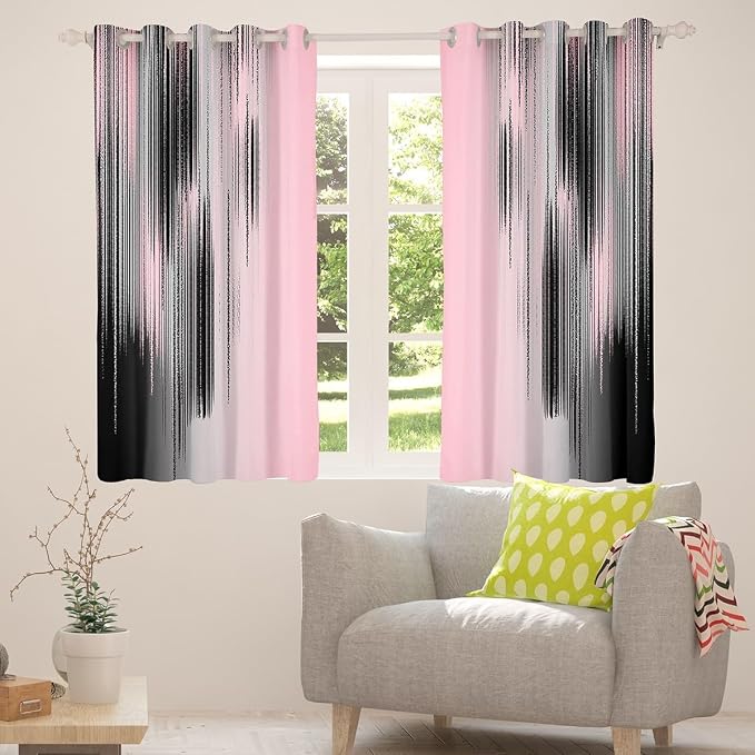 jejeloiu Pink and Black Curtains for Bedroom Living Room (2 Panels, 42 x 84 Inch) Modern Art Blackout Curtains for Kids Adults Messy Rust Darkening Drapes Gradient Stryle Window Treatments