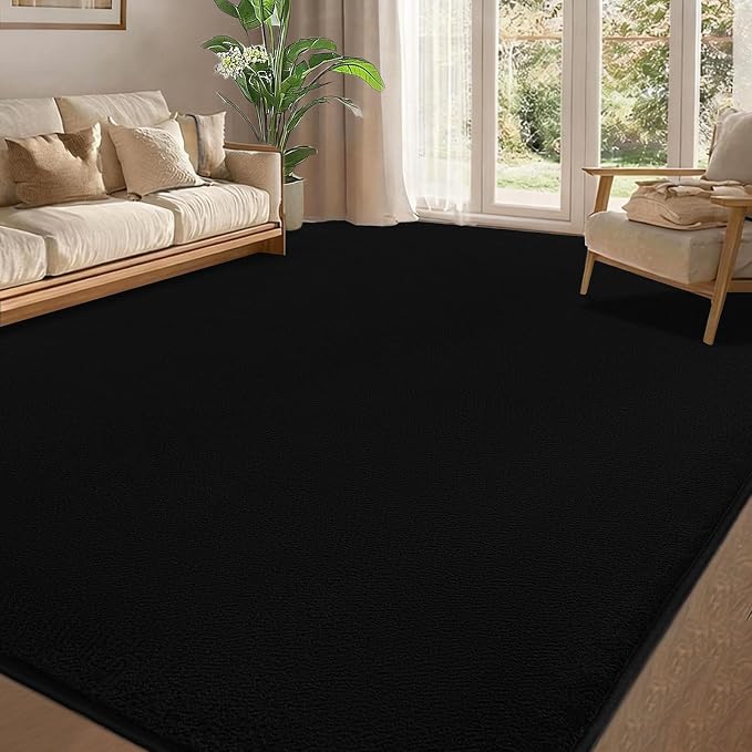 qulint Black Rug for Bedroom 4x6, Washable Thickened Memory-Foam Indoor Rug for Living Room, Minimalist Modern Carpet Non Slip Comfy Alfombras for Student Kid Room Nursery College Dorm Home Decor