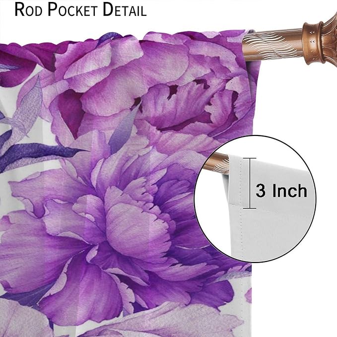 Floral Blackout Window Curtain Purple Blooming Flowers Style Print for Home Kitchen Livingroom Coffee Room Curtains Drapes 2 Panels 72x63in