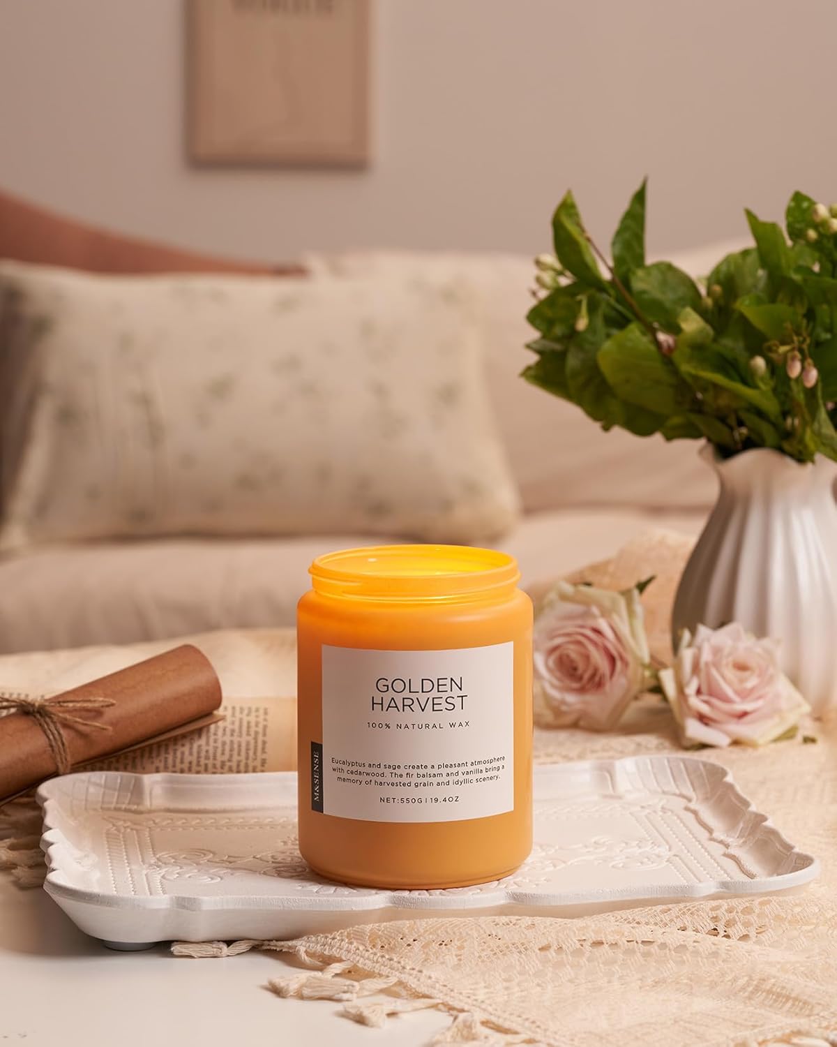 M&SENSE Fall Harvest Scented Candles, 19.4oz 110 Hours Large Natural Soy Long Lasting Slow Burning 2 Wick Scented Candle for Relaxing Stress Relief & Holiday