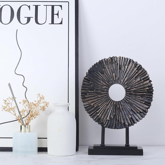 Minimalist Round Statue Above Cabinet Decor Kitchen, Modern Decorative Sculpture Home Decorations for Living Room Coffee Table, Office Decor Items, Center Pieces Decoration (Black)