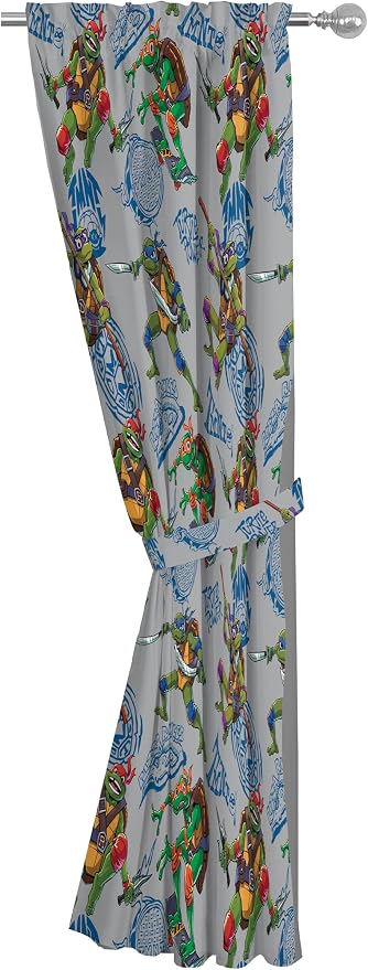 Jay Franco Window Curtains for Kids Bedroom 4-Piece Drape Set with 2 Tiebacks, Grey - Teenage Mutant Ninja Turtles, 42" W x 84" L (Pack of 2)
