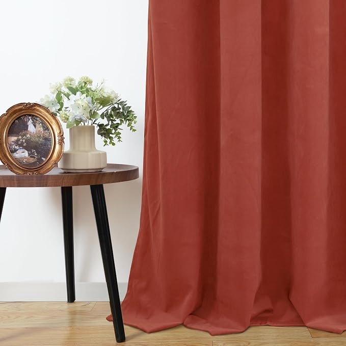 YoungsTex Terracotta Curtains 90 Inches Long 2 Panels, Velvet Drapes Room Darkening with Grommet Privacy for Bedroom Living Room Floor Length, 52 X 90 Inch