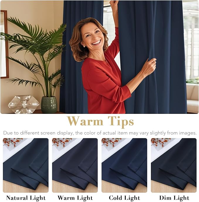 H.VERSAILTEX Blackout Curtains Thermal Insulated Window Treatment Panels Room Darkening Blackout Drapes for Living Room Back Tab/Rod Pocket Bedroom Draperies (2 Panels, Navy Blue, 42 x 84 Inch)