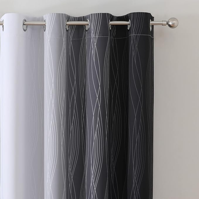 Estelar Textiler Black and Greyish White Blackout Curtains 108 Inches Long, Thermal Insulated Drapes for Bedroom, Full Light Blocking Energy Saving Long Curtains for Living Room, 52Wx108L, 2 Panels