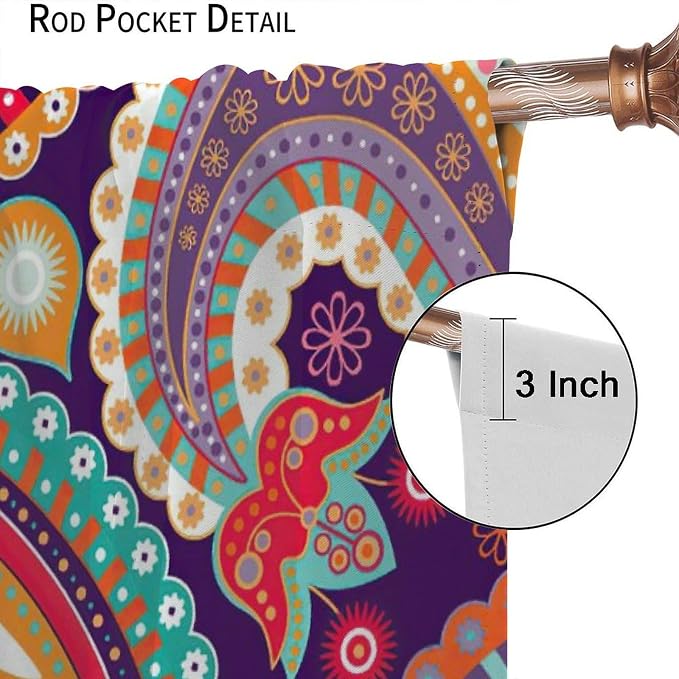 Paisley Blackout Curtains, Bohemian-Style Ethnic Tribal Print Window Treatments, for Bedrooms, Living Rooms and Kitchens.63X63 Inch