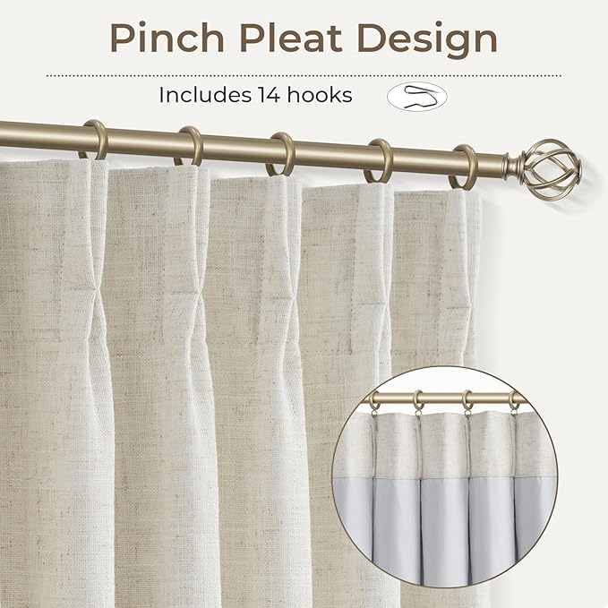 CAPALOCA Pinch Pleated Curtains for Sliding Glass Doors, Linen Blackout Sliding Door Curtains 90 inches Long for Bedroom,Pinch Pleated Drapes for Living Room, 60" W x 90" L (Pack of 1), Natural