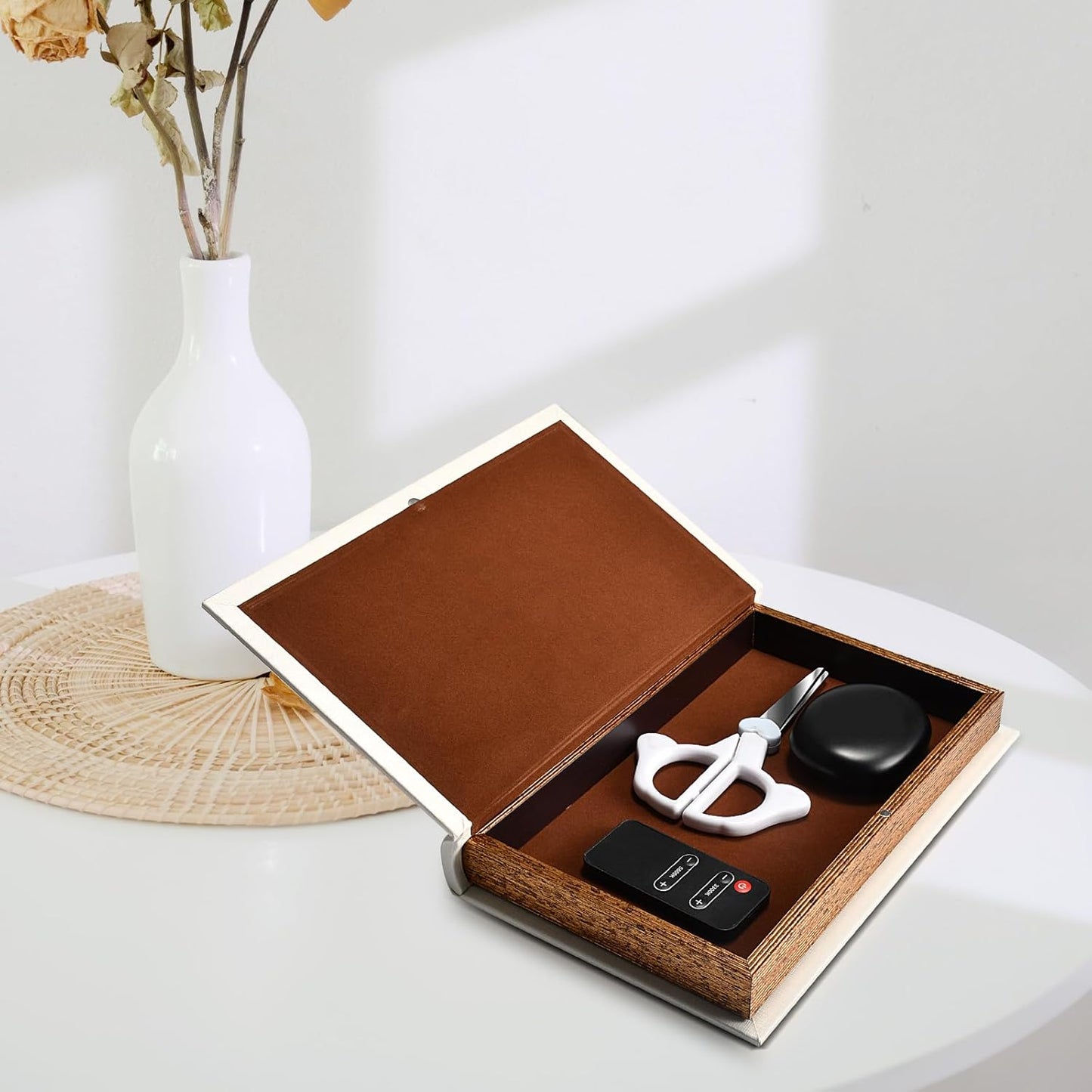 Decorative White Faux Leather Wooden Book Box for Home Decor, Cafe Table, and Bookshelf - Fashion Storage Box (YD-C105 L+S)